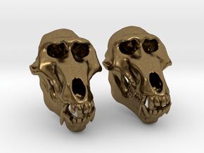 Baboon Skull Earrings - closed jaw in Natural Bronze