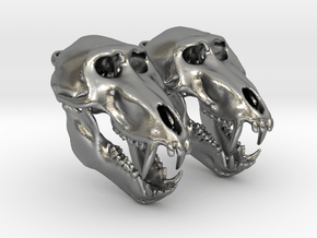 Baboon skull with open jaw - Earring Pair (2) in Natural Silver