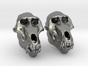 Baboon Skull Earrings - closed jaw in Natural Silver