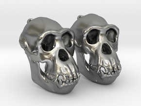 Chimpanzee Skull Earrings  (Pair of 2) in Natural Silver