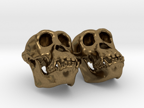 Chimpanzee Skull Earrings (Vertical Loop 25mm)  in Natural Bronze