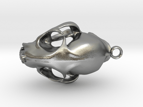 Bobcat Skull Pendant (Horizontal Loop) in Natural Silver