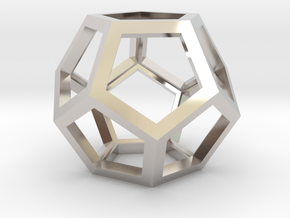 Dodecahedron Wire Frame - 0.3" side in Rhodium Plated Brass