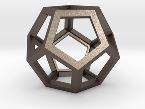 Dodecahedron Wire Frame - 0.3" side in Polished Bronzed Silver Steel