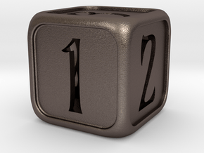 'Simple' balanced D6 die with numbers in Polished Bronzed Silver Steel