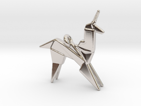 Origami Unicorn Pendant in Rhodium Plated Brass