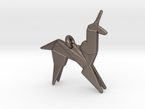Origami Unicorn Pendant in Polished Bronzed Silver Steel