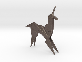 Origami Unicorn in Polished Bronzed Silver Steel