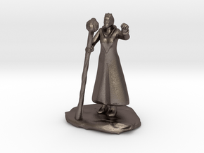 Female Dragonborn Wizard in Robe with Staff in Polished Bronzed Silver Steel