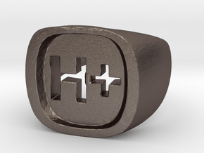 Transhumanist "H Plus" Ring in Polished Bronzed Silver Steel: 7.5 / 55.5