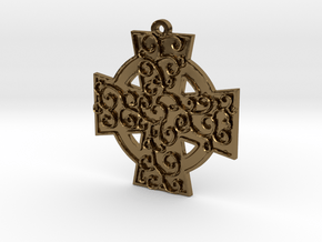 Celtic Cross With Vines Pendant in Polished Bronze