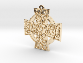 Celtic Cross With Vines Pendant in 14k Gold Plated Brass