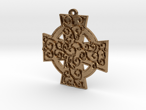 Celtic Cross With Vines Pendant in Natural Brass