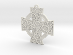 Celtic Cross With Vines Pendant in White Natural Versatile Plastic