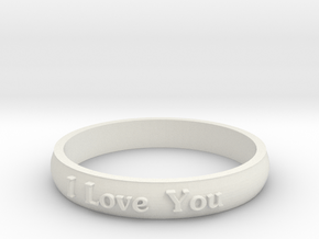 Ring 'I Love You' - 16.5cm / 0.65" - Size 6 in White Natural Versatile Plastic