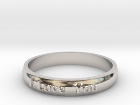 Ring 'I Love You' - 16.5cm / 0.65" - Size 6 in Rhodium Plated Brass