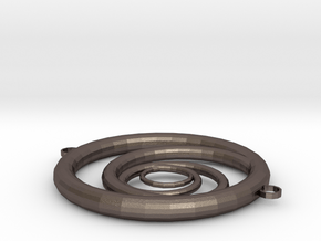 Orbiting Circle Pendant Double Loop in Polished Bronzed Silver Steel