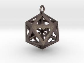 Icosahedron Love pendant in Polished Bronzed Silver Steel