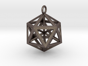 Icosahedron pendant in Polished Bronzed Silver Steel