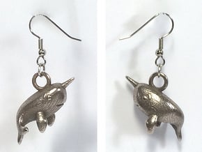 Narwhal Earrings in Polished Bronzed Silver Steel