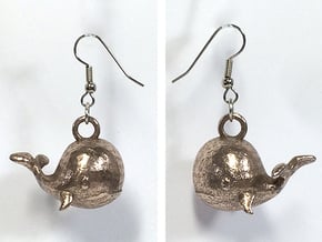 Whale Earrings in Polished Bronzed Silver Steel