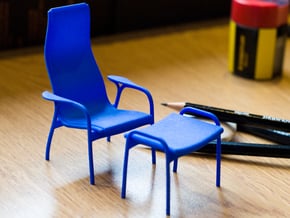 Lamino Style Chair & Stool 1/12 Scale in Blue Processed Versatile Plastic