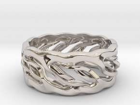 Earth Weave Ring (select a size) in Rhodium Plated Brass