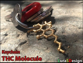 THC Molecule Keychain in Polished Bronzed Silver Steel