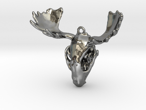 Raccoon Moose Skull Pendant in Polished Silver