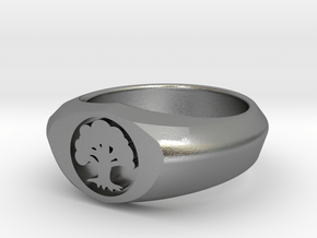 MTG Forest Mana Ring (Size 8) in Natural Silver