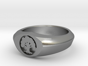 MTG Forest Mana Ring (Size 11) in Natural Silver