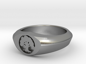 MTG Forest Mana Ring (Size 12) in Natural Silver