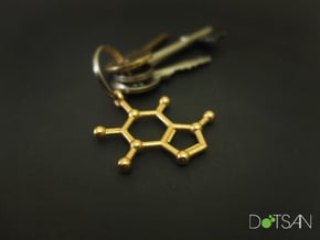 Caffeine Molecule Keychain in Polished Gold Steel