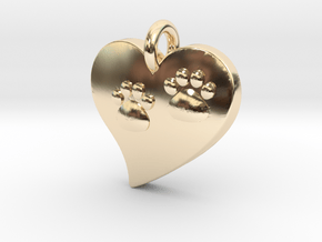 Pet Paw In Heart A in 14k Gold Plated Brass