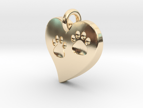 Pet Paw In Heart B in 14k Gold Plated Brass