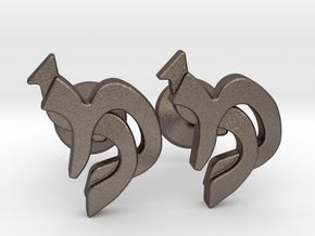 Hebrew Monogram Cufflinks - "Mem Lamed" in Polished Bronzed Silver Steel