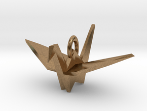 Origami Crane Pendant in Natural Brass
