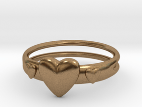 Ring with hearts, open back in Natural Brass