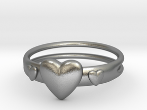 Ring with hearts, open back in Natural Silver