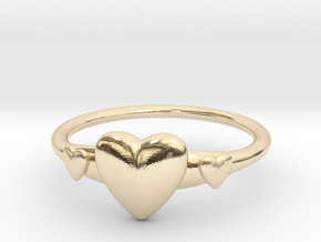 Ring with Hearts, thin backside in 14K Yellow Gold