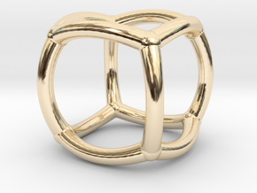 0071 Stereographic Polyhedra - Cube in 14k Gold Plated Brass