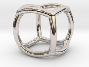 0071 Stereographic Polyhedra - Cube in Rhodium Plated Brass