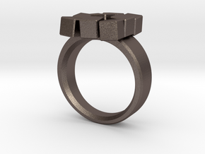 Irregular Cube Ring in Polished Bronzed Silver Steel