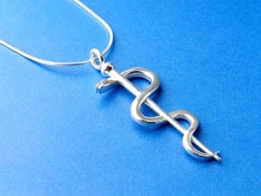 Rod Of Asclepius Pendant in Polished Silver