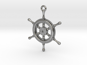 Ship Wheel Pendant in Natural Silver