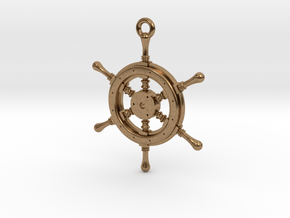 Ship Wheel Pendant in Natural Brass