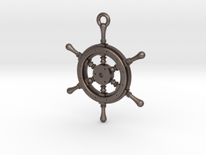 Ship Wheel Pendant in Polished Bronzed Silver Steel