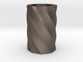Twisted polygon vase in Polished Bronzed Silver Steel