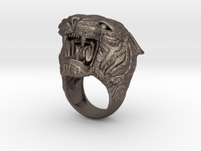 Tiger ring size 7 3/4 in Polished Bronzed Silver Steel
