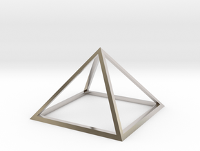 3D Wireframe Pyramid in Rhodium Plated Brass